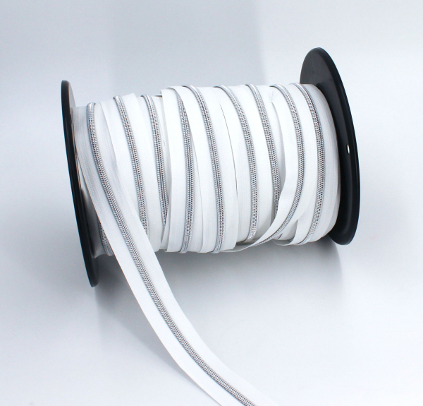 Endlosreißverschluss metallisiert weiß/ silber (1m)